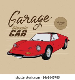 Classic car, vintage style. hand draw sketch vector.