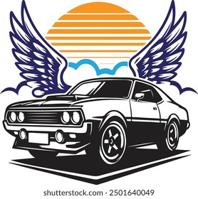 classic car with wings vector design 