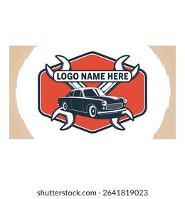 Classic car and wrench logo design for automotive repair service