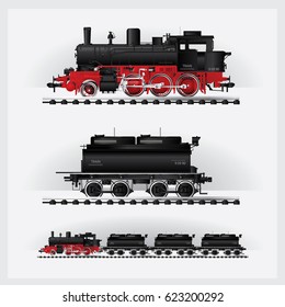 Classic Cargo train on a rail road Vector illustration