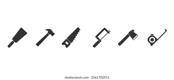 Classic carpentry equipment icon. Work tools in flat style. Collection of repair and construction tools in flat style vector illustration on transparent background.