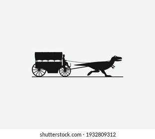 Classic carriages pulled by dinosaur logo icon sign symbol design concept. Vector illustration