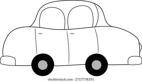 Classic Cartoon Car Outline Vektor - Retro Kleinfahrzeug Linie Kunst für Kinderbücher, Automotive Themen, und Transportation Designs, Auto Cartoon für Kindergarten Bücher