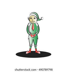 Classic Cartoon Elf. Gradient with Stroke