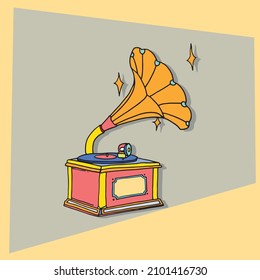 classic cartoon gramophone object with full colors