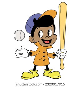 Classic cartoon style boy with a baseball bat, vector mascot design