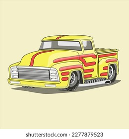 Classic Cartoon Yellow Truck in Vector