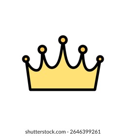 Coroa estilo desenho animado clássico em contorno colorido com preenchimento de ouro e detalhe joia. Ideal para realms mágicos, status real e ícones de inventário de RPG.