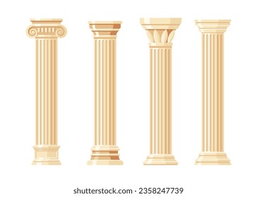 Classic carved architectural pillars flat design vector.