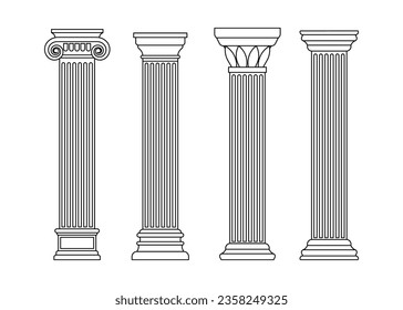 Classic carved architectural pillars flat design vector.