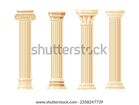Classic carved architectural pillars flat design vector.