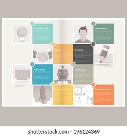 Classic Case Study Booklet: brochure design template for business with concept icons