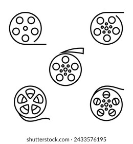 Classic Cassette Film roll logo vector black cinema and movie. Video Camera Tape Reel Vector Icon. 