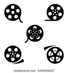 Classic Cassette Film roll logo vector black cinema and movie. Video Camera Tape Reel Vector Icon. 