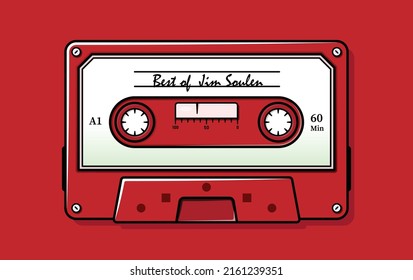 Classic cassette isolated on dark red background vector image.