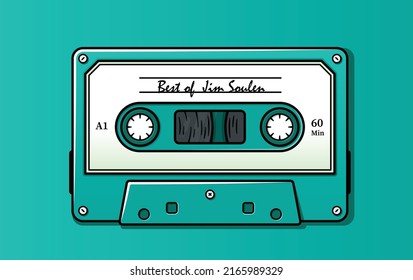 Classic cassette isolated on dark cyan background vector image.