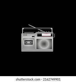 Classic cassette radio vector icon isolated on black background.