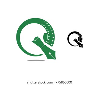 Classic Cassette Roll Film with Pen like Initial Letter Q Symbol Logo Vector 