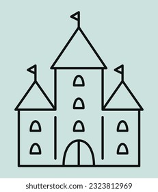 Classic castle in outline style. Medieval building front view.