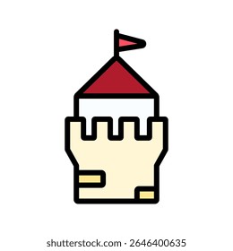 Parede de castelo clássico e torre em estilo de contorno colorido com pedras arrojadas e torre superior. Ótimo para ilustrações de redutos, postos de guarda e jogos de guerra.