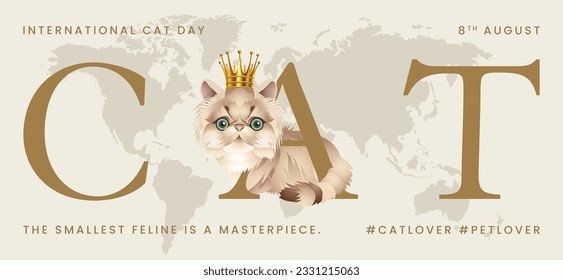 Classic cat collection with crown, International Cat Day, print, artwork, doodle, social media post and story post, banner, post card, invitation card, t-shirt print, vector illustration (Vector)