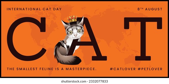 Classic cat collection with crown, International Cat Day, print, artwork, doodle, social media post and story post, banner, post card, invitation card, t-shirt print, vector illustration (Vector)