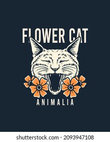 Classic Cat Illustration with Beautiful Flower