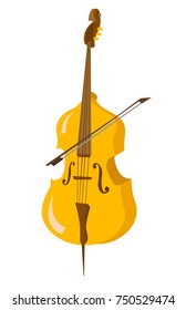 Classic Cello With Bow Vector Cartoon Illustration Isolated On White Background.