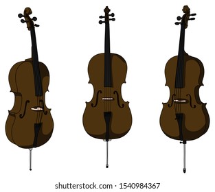 Classic cello vector isolated on white background, different angles