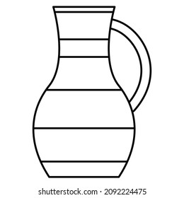 Classic ceramic jug with stripes. Clay vase, urn, amphora. Vector icon, outline, isolated. Editable stroke