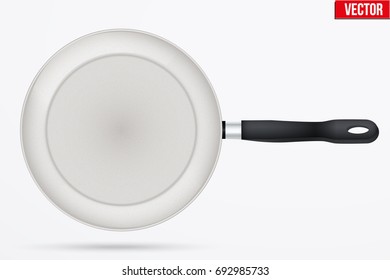 Classic Ceramic nonstick frying pan with handle. Top view and round shape. Kitchen and domestic symbol. Vector Illustration isolated on background.