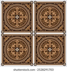 Design clássico azulejo cerâmica pattern.Design com elemento clássico no fundo de cor marrom escuro.Hand draw.These design é perfeito para adicionar padrão para casa azulejo decorativo, têxtil, concreto e papel de parede.