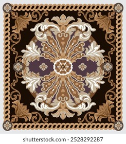 Classic ceramic tile pattern.Design with classic element on dark brown color background.Hand drawn.These design is perfect for adding pattern to home decorative tile,textile,concrete and wallpaper.