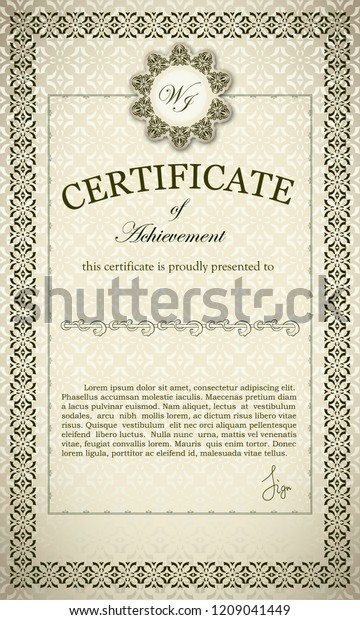 Classic
certificate of achievement. Frame design.
Vector.
