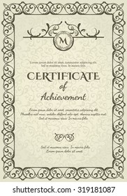 Classic Certificate of Achievement, vintage Frame, logo and design elements