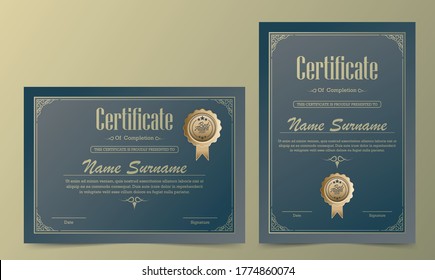 Classic certificate award with gold color template