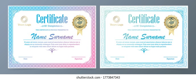 Classic certificate award with gradient color 