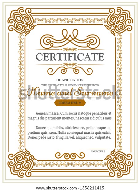 Classic certificate design. Elegant frame and\
design elements.Certificate of achievement template in vector with\
applied Thai line in yellow gold\
tone.