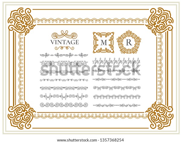 Classic certificate design. Elegant frames and\
design elements. Borders template in vector with applied Thai line\
in yellow gold tone.