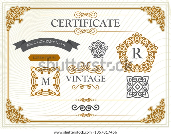 Classic certificate design. Elegant frames and
design elements. Borders template in vector with applied Thai line
in yellow gold tone.