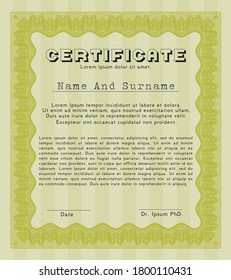 Classic Certificate or Diploma template.  Money Pattern design.  With great quality guilloche pattern.  Customizable, Easy to edit and change colors.  Yellow color.