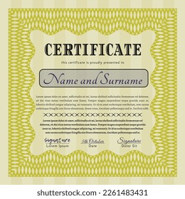 Classic Certificate or Diploma template.  Nice design.  With quality background.  Vector illustration.  Yellow color.