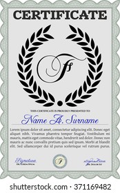 Classic Certificate or Diploma templateMoney Pattern design. Green color.