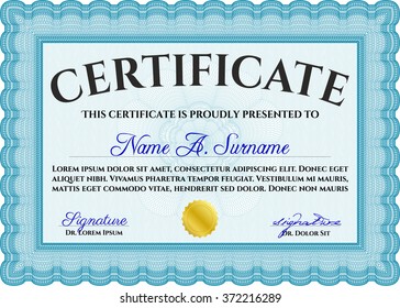Classic Certificate or Diploma templateMoney Pattern design. Light blue color.