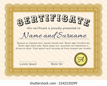 Classic Certificate template.  Good design.     Orange color.