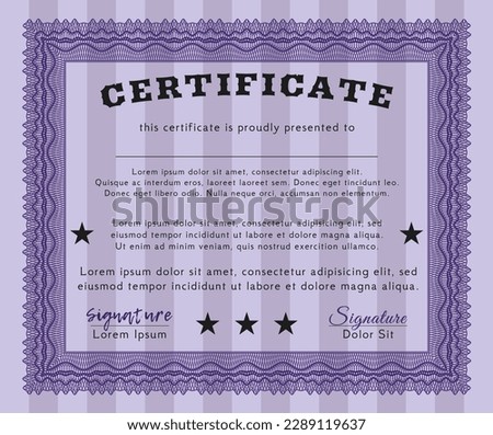 Classic Certificate template.  Lovely design.  Complex background.    Violet color.