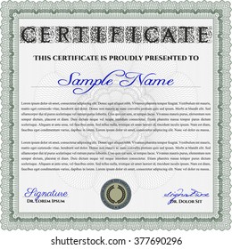 Classic Certificate template. Money Pattern design. Green color.