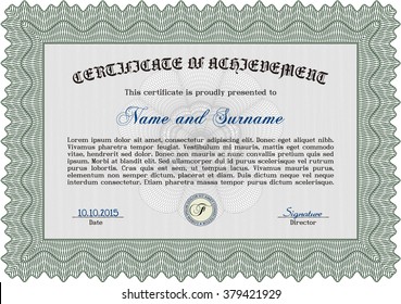 Classic Certificate template. Money Pattern. Award. With great quality guilloche pattern. Green color.
