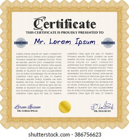 Classic Certificate template. Money Pattern design. Orange color.