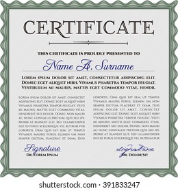 Classic Certificate template. Money Pattern design. Green color.